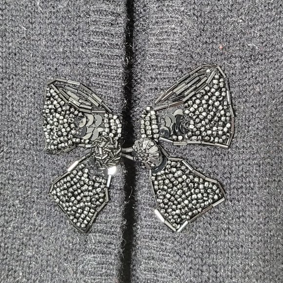 Vintage Womens Cardigan Sweater Fine Knit Beaded Button Detail Bows Long Sleeve - Picture 2 of 6